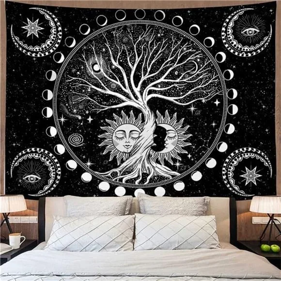 Wall Decor Black And White Tapestry For Bedroom Tree Of Life Tapestry Sun And Moon Star Poshmark